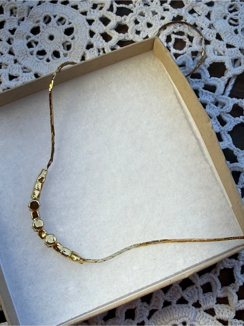 Gold Crystal Necklace curved bar- gold sparkling graduated‎ stones 16.5” CZ’s CZ